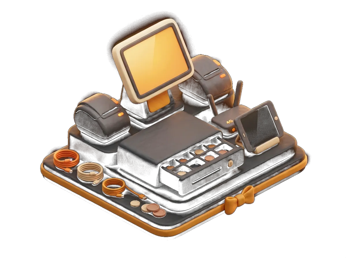 Pack de equipo: TPV táctil, dos impresoras, cajón y router