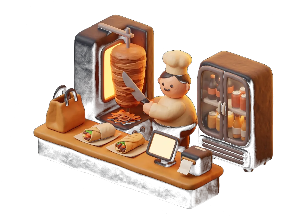 Ilustración: Kebabs y comida rápida